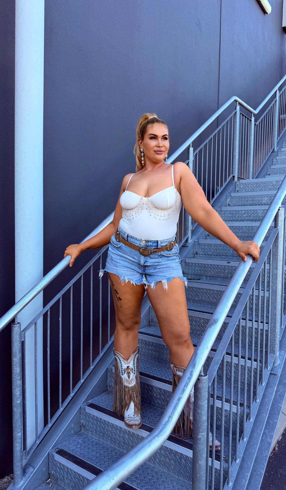 White Lightning Fringe Bodysuit